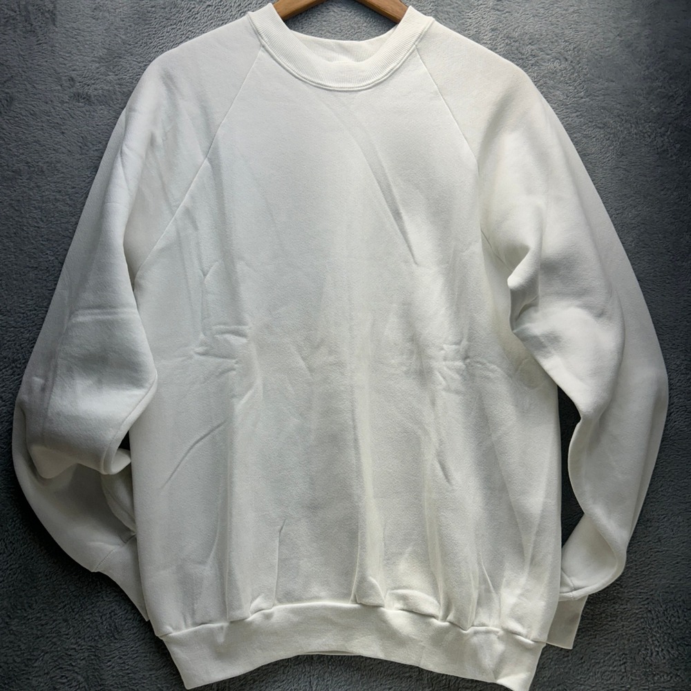 Vintage Fruit of the Loom Sweatshirt White Blank Crewneck USA Made Mens Large - Picture 1 of 9